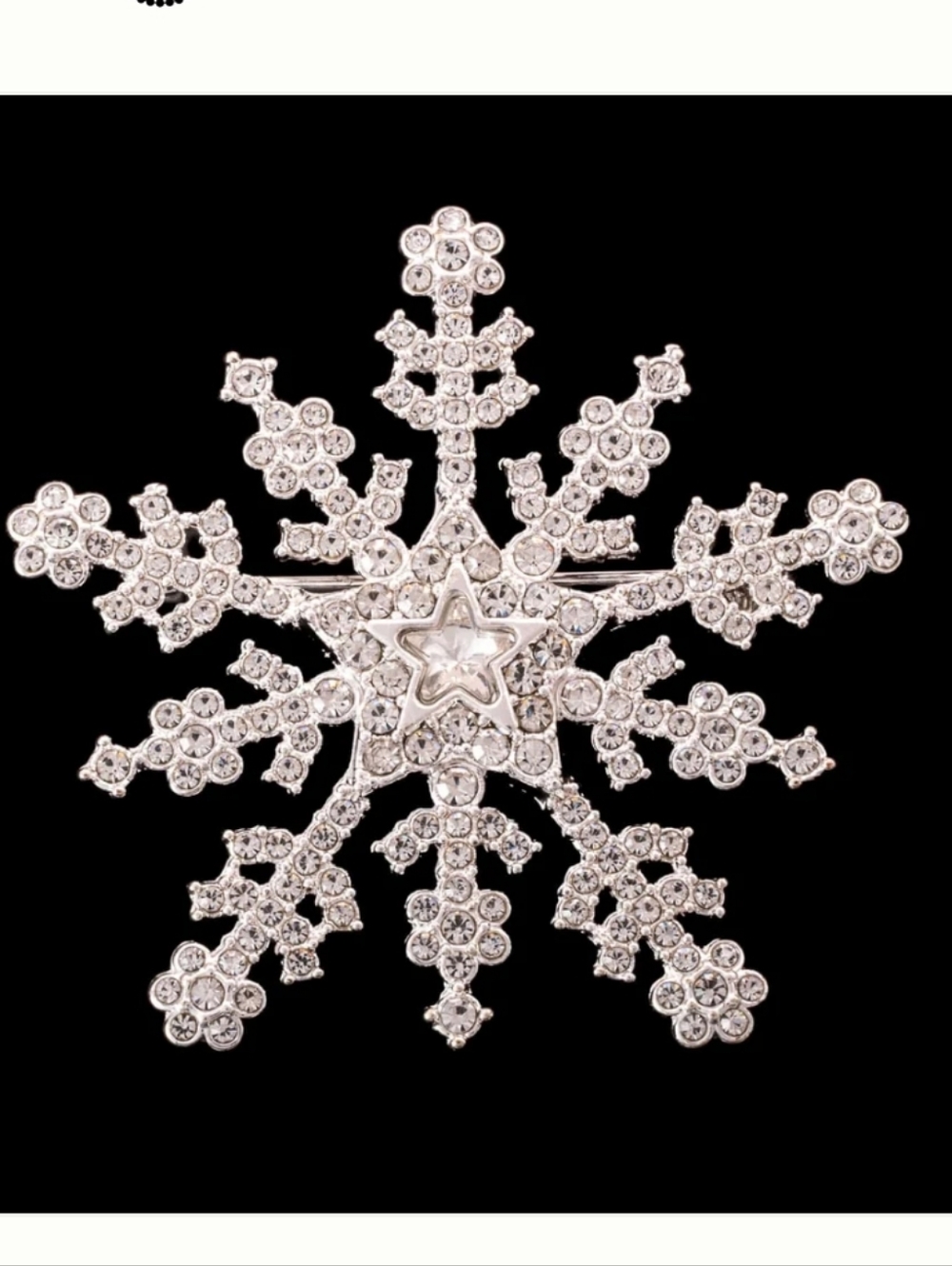 NWT: Vintage Napier Signed Silvertoned Crystal  Snowflake Brooch, Blingy